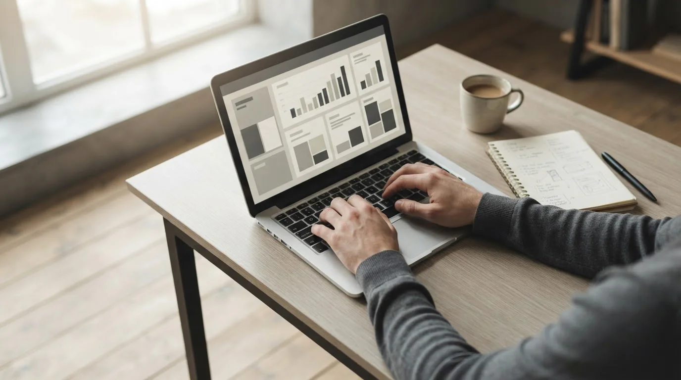 Person analysiert Sportwetten-Bonus-Angebote mit 10 Euro Mindesteinzahlung am Laptop