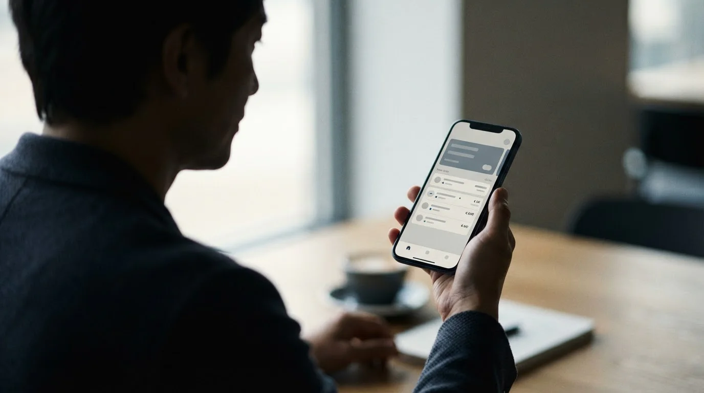 Smartphone mit Zahlungs-App-Interface in der Hand einer Person