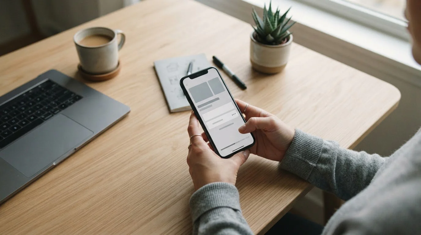 Person nutzt Apple Pay auf iPhone für Online-Zahlung im gedämpften Tageslicht