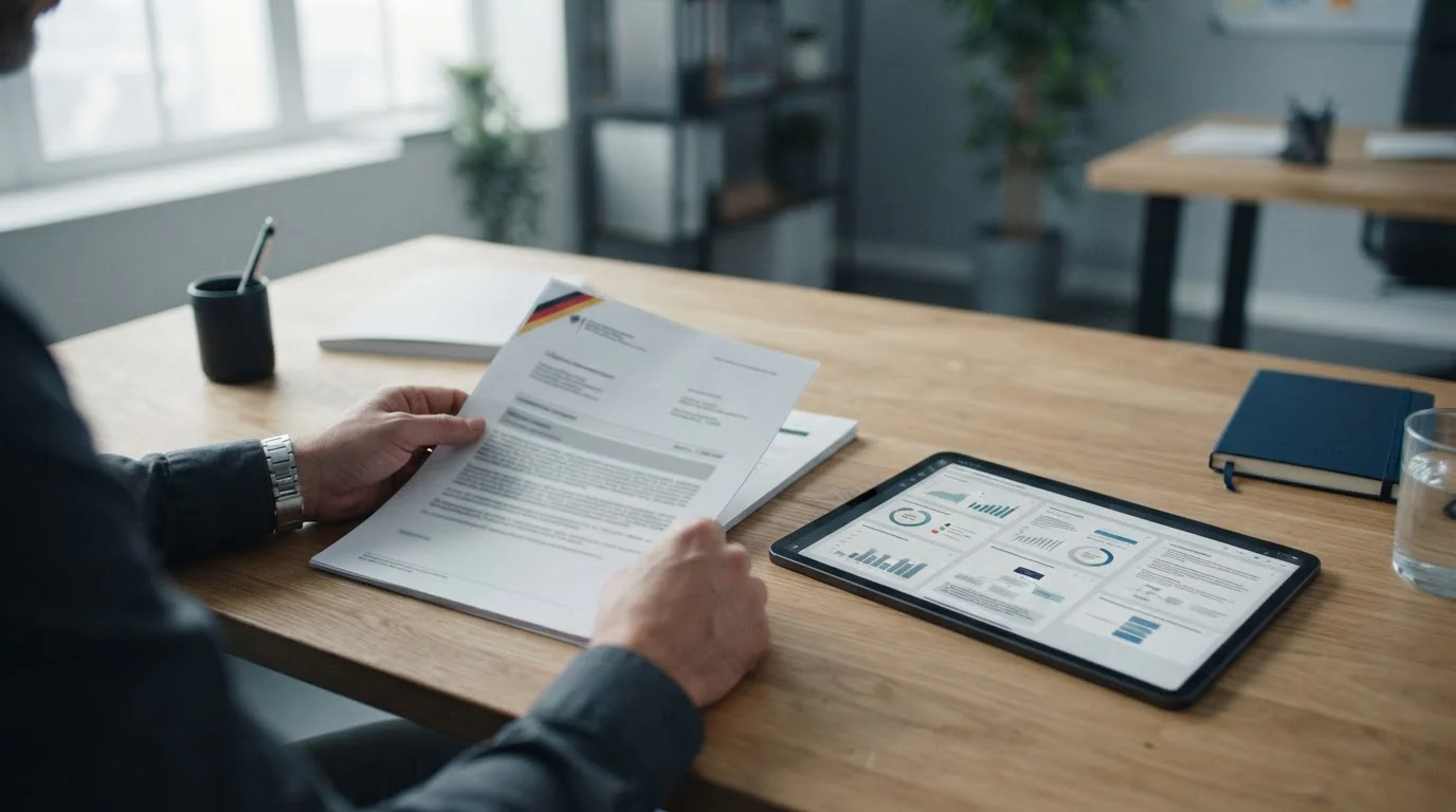 Offizielle Dokumente und digitales Tablet mit Regulierungsinformationen zur deutschen Wettlizenz