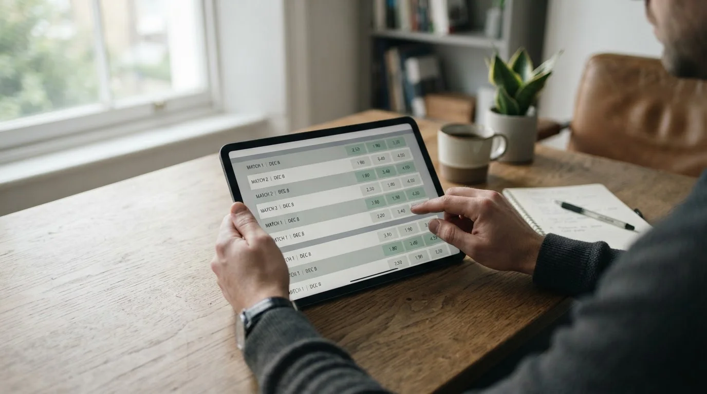 Tablet zeigt Sportwetten-Interface mit Bundesliga-Spielplan und niedrigen Einsatzoptionen
