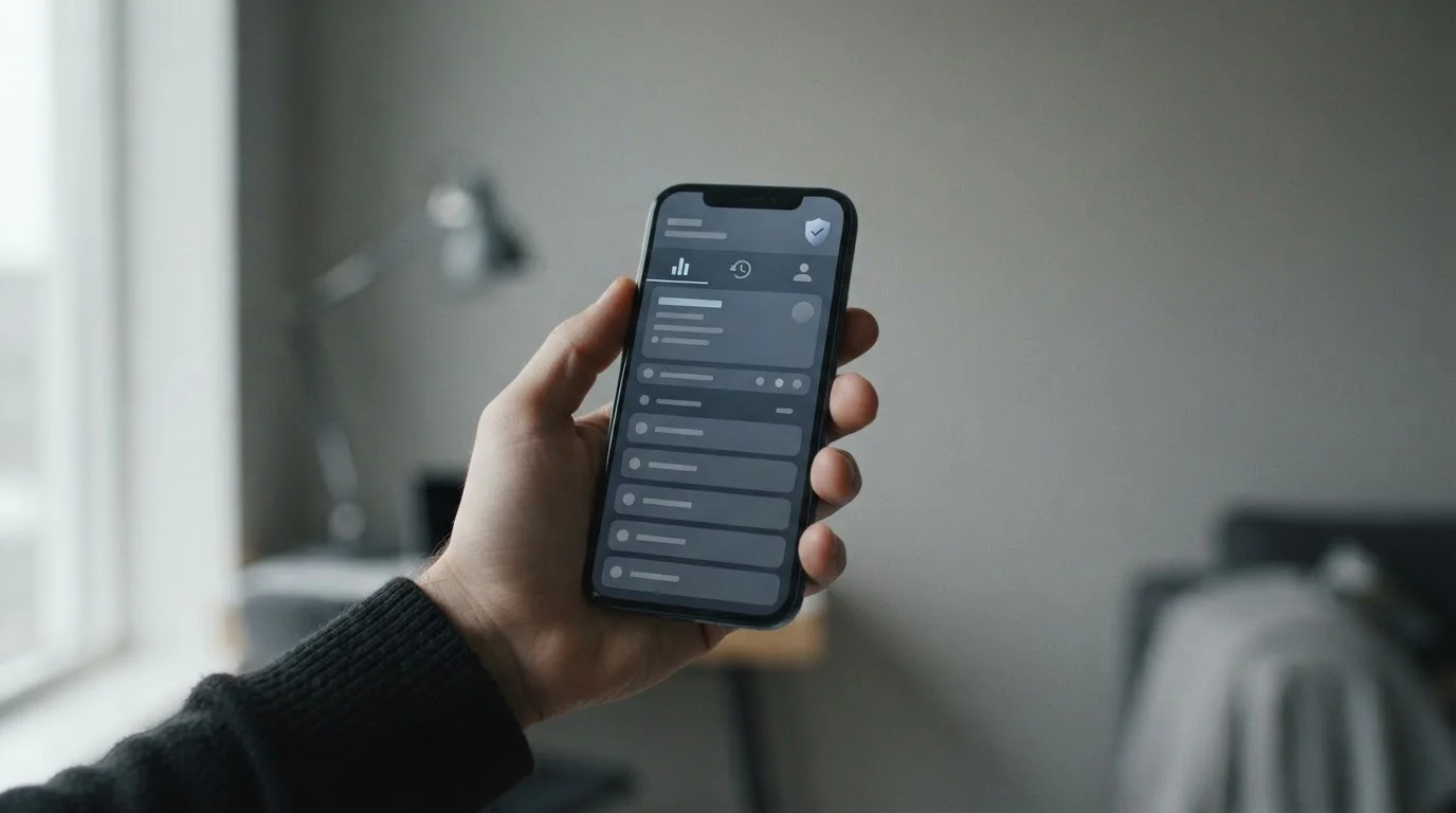 Smartphone mit deutscher Wett-App und Lizenzinformationen auf neutralem Hintergrund