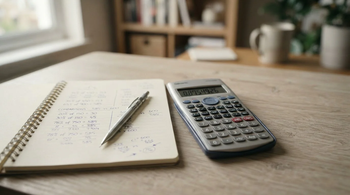 Taschenrechner und handschriftliche Margenberechnung für Sportwetten-Quoten