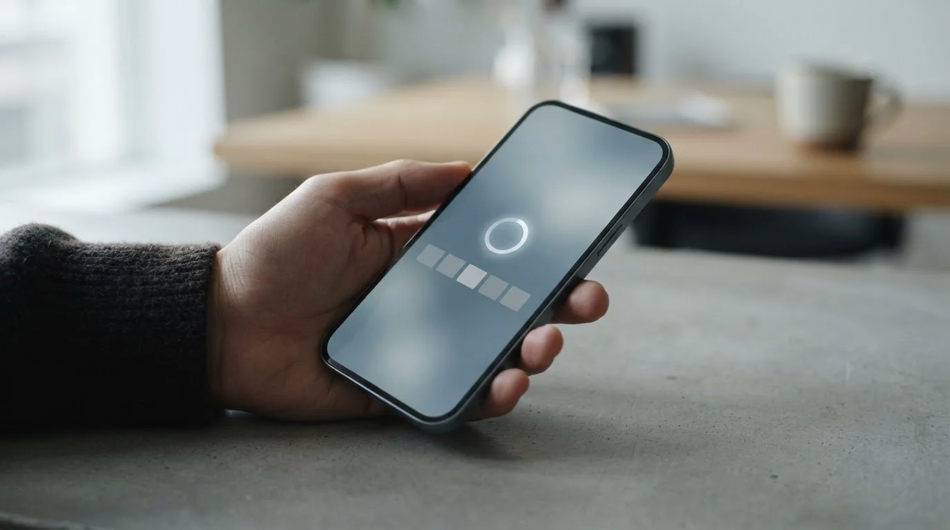 Smartphone zeigt Zahlungsvorgang mit wartenden Status-Elementen