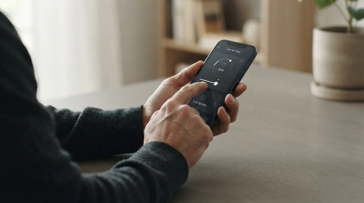 Hände stellen Limit-Einstellungen in Wett-App auf Smartphone ein