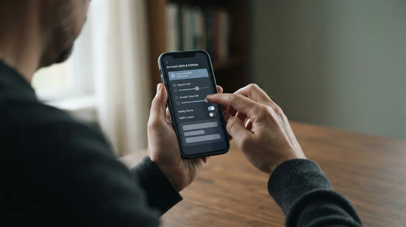 Person setzt Einzahlungslimits in einer Wett-App auf dem Smartphone