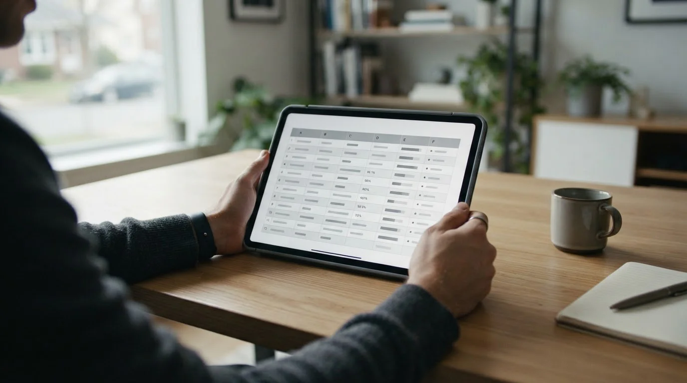 Vergleichstabelle auf Tablet mit neutralen Datenreihen für Wettanbieter-Analyse